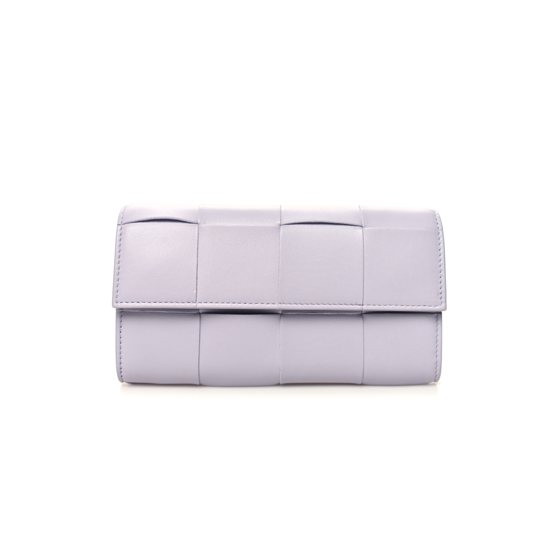 BOTTEGA VENETA LAMBSKIN MAXI INTRECCIATO PADDED LARGE FLAP WALLET OYSTER LILAC (19*10*4cm)