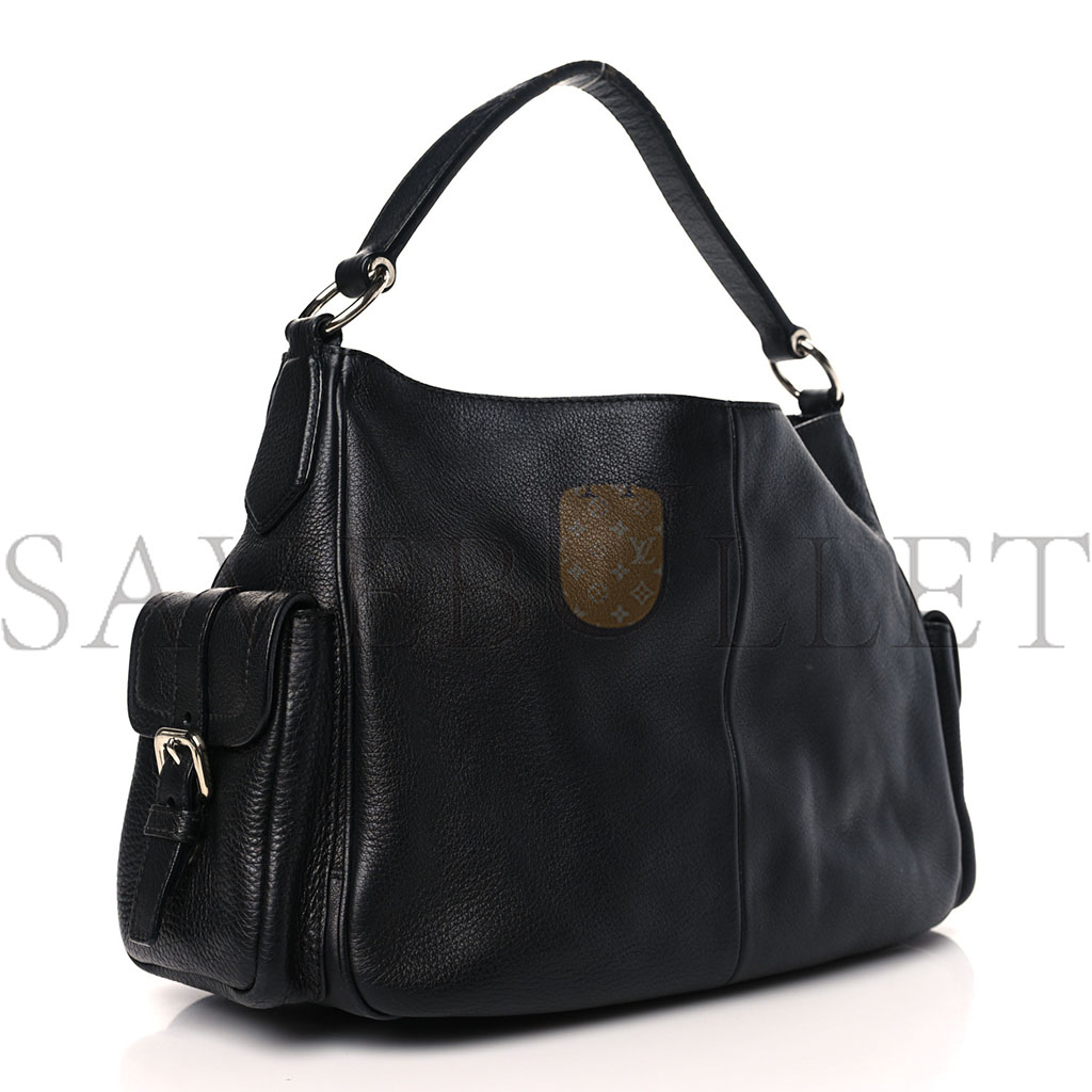 PRADA VITELLO DAINO SIDE POCKET TOTE BLACK (31*25*12cm)