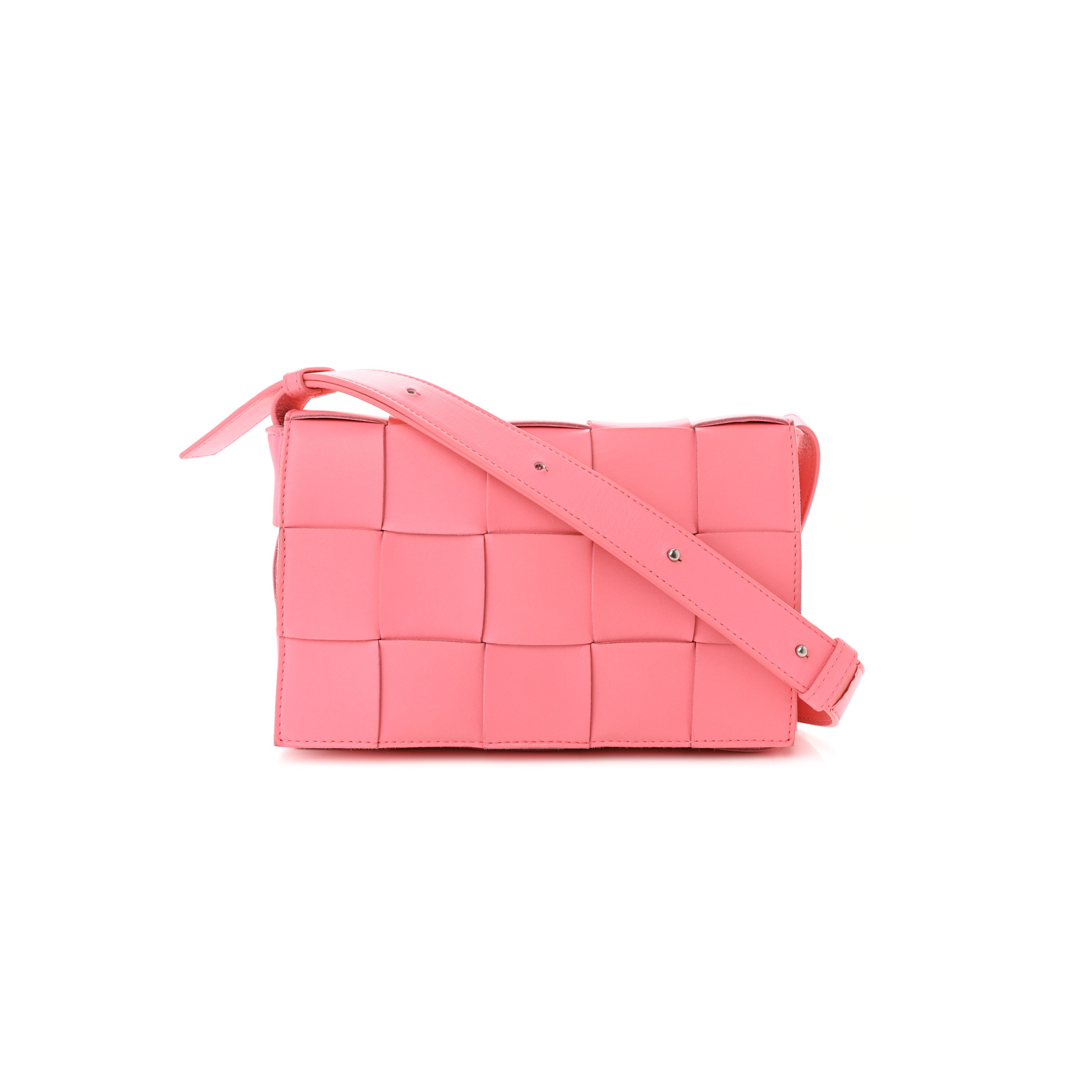 BOTTEGA VENETA LAMBSKIN MAXI INTRECCIATO CASSETTE CROSSBODY BAG PINK (23*15*5.5cm)