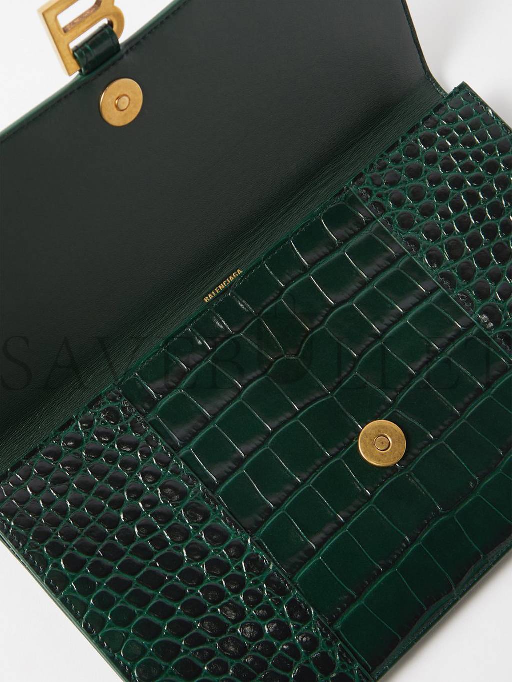 BALENCIAGA GREEN HOURGLASS CROC-EMBOSSED LEATHER POUCH MATCHESFASHION US (27*16cm)