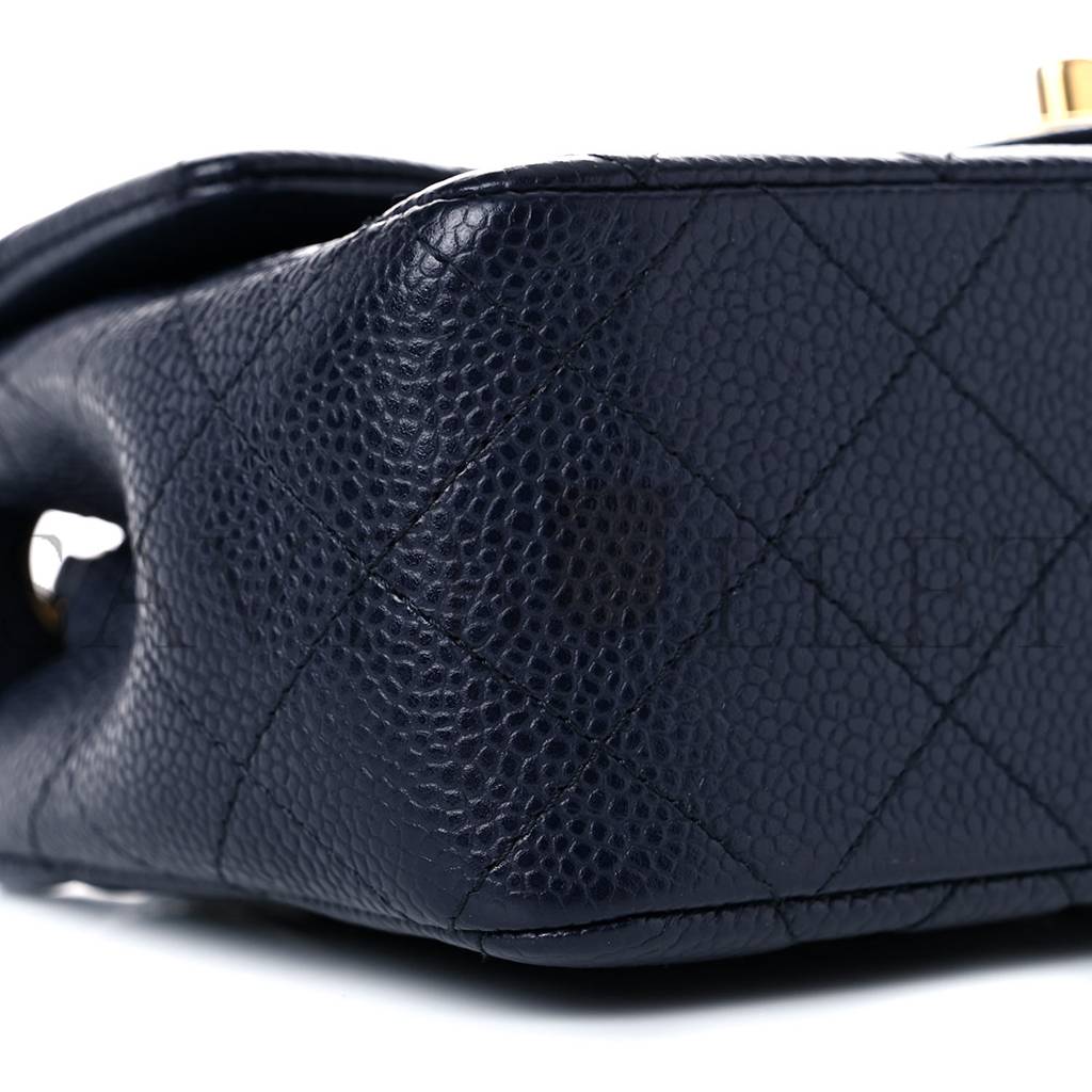 CHANEL CAVIAR QUILTED MINI RECTANGULAR FLAP NAVY GOLD HARDWARE (20.3*12.7*6.4cm)