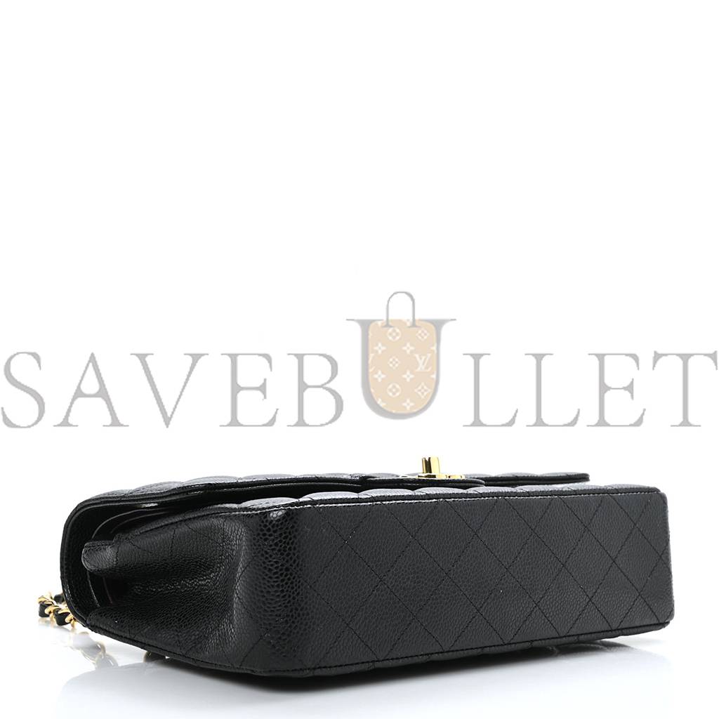 CHANEL CAVIAR QUILTED MEDIUM DOUBLE FLAP BLACK GOLD HARDWARE (25*16*6cm)