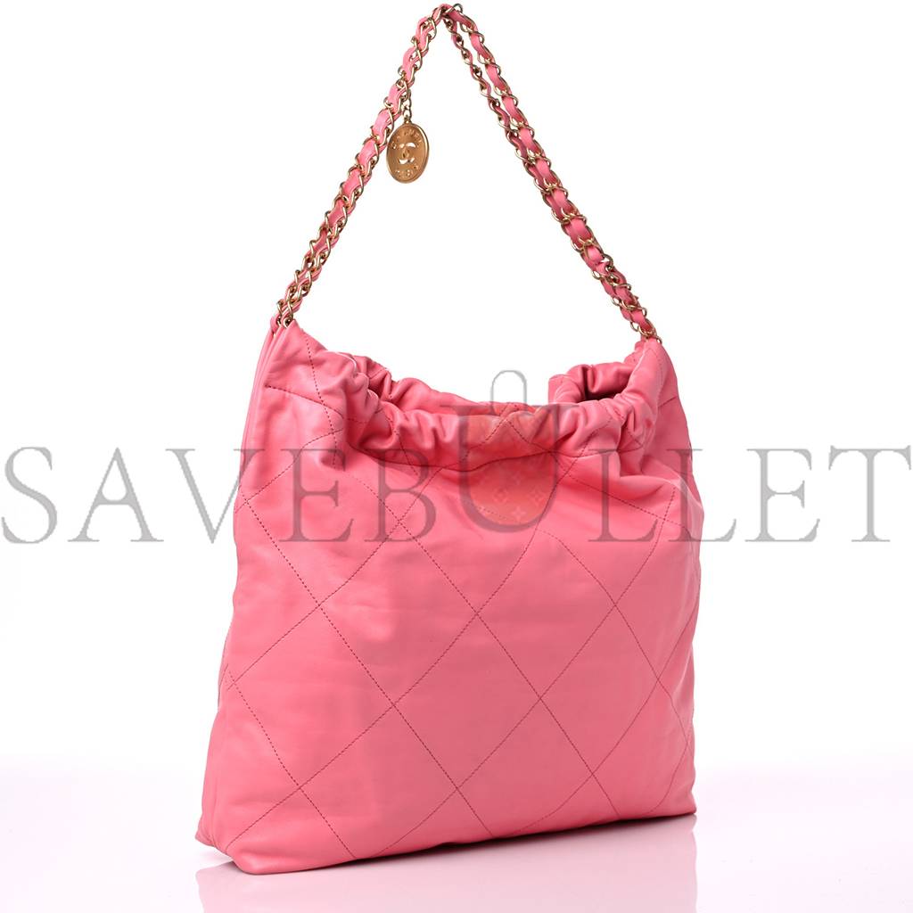 CHANEL SHINY CALFSKIN QUILTED CHANEL 22 DRAWSTRING BAG CORAL PINK GOLD HARDWARE (42*39*8cm)