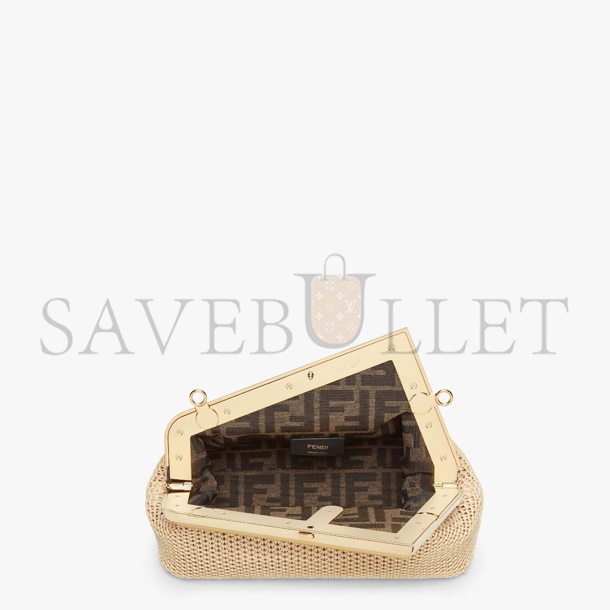 FENDI FIRST SMALL - BEIGE RAFFIA MACRAME BAG 8BP129AL9AF1EEB (23*18*9.5cm)