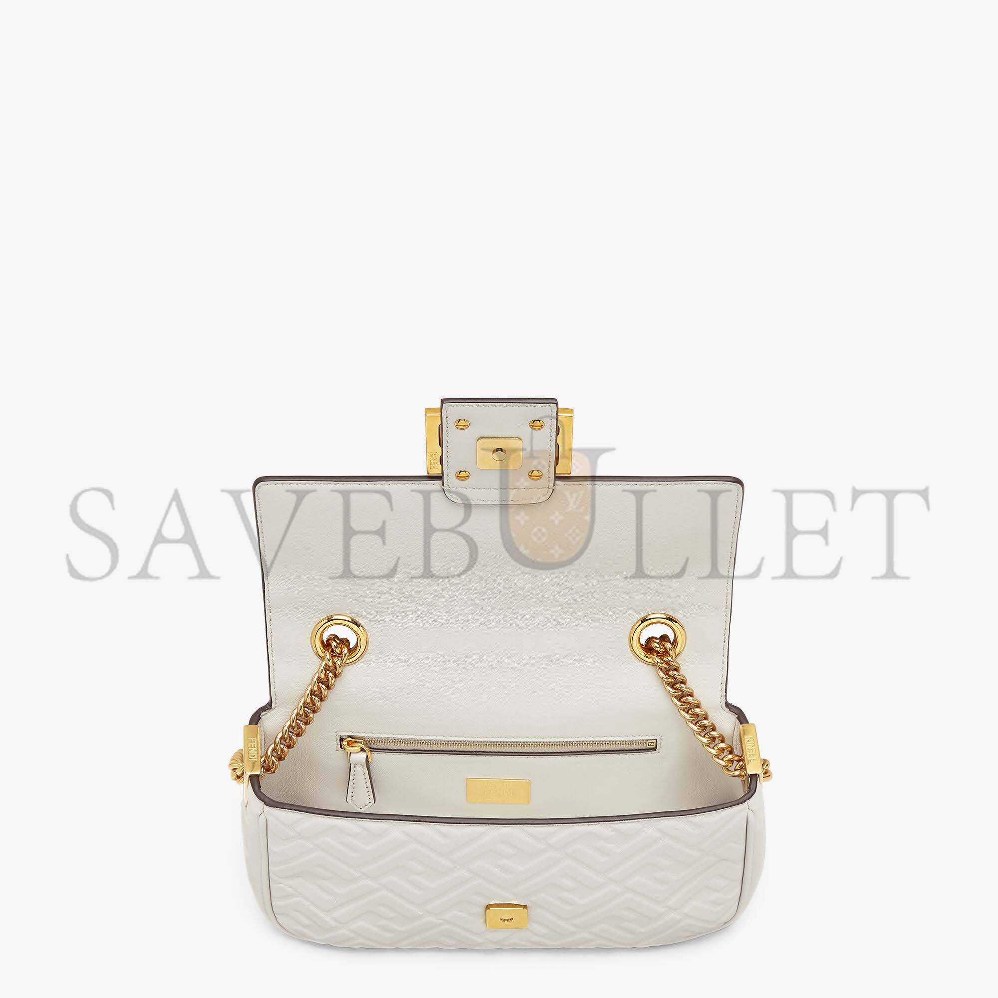 FENDI BAGUETTE CHAIN MIDI - LIGHT GRAY LEATHER BAG 8BR793AH9CF1BZ0 (24*14.5*7cm)