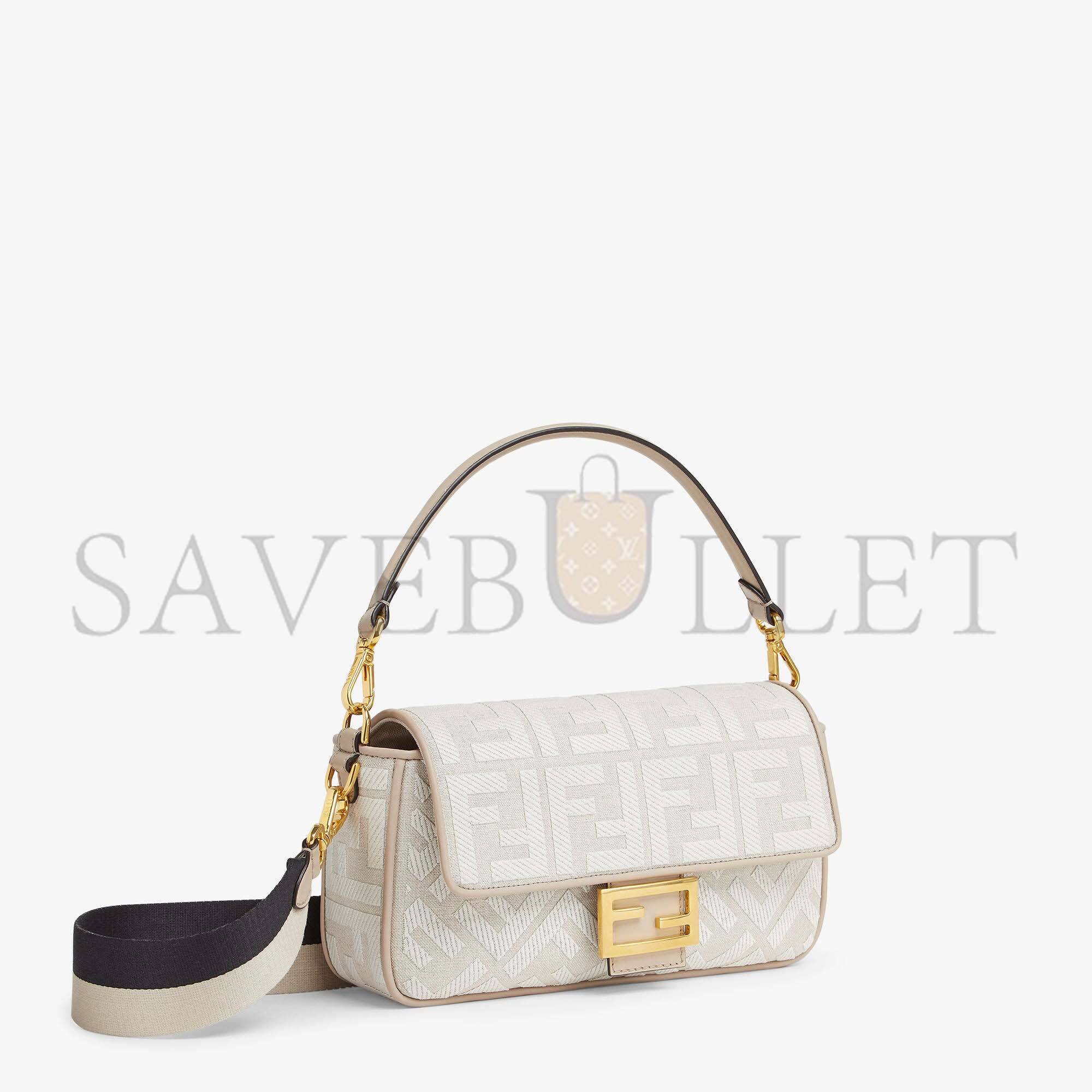 FENDI BAGUETTE - WHITE CANVAS FF BAG 8BR600AKBRF1HOE (27*15*6cm)