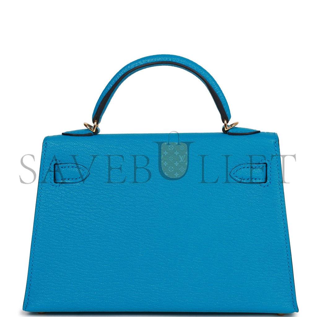 HERMES MINI KELLY SELLIER 20 BLEU FRIDA CHEVRE GOLD HARDWARE (19*12*5.5cm)