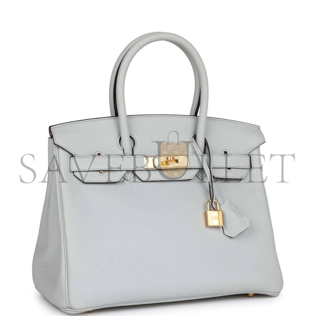 HERMES BIRKIN 30 BLEU PALE CLEMENCE GOLD HARDWARE (30cm)