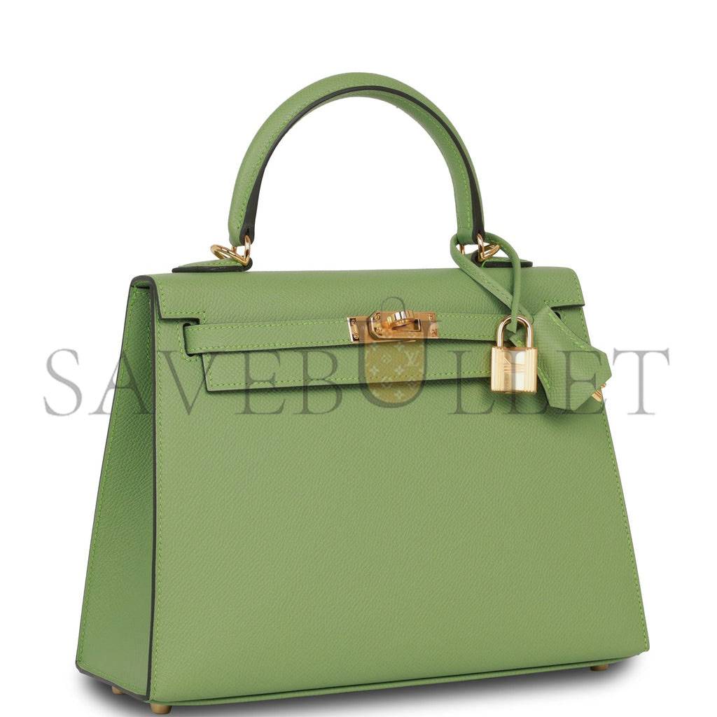 HERMES KELLY SELLIER 25 VERT CRIQUET EPSOM GOLD HARDWARE HANDMADE  (25*17*7cm)