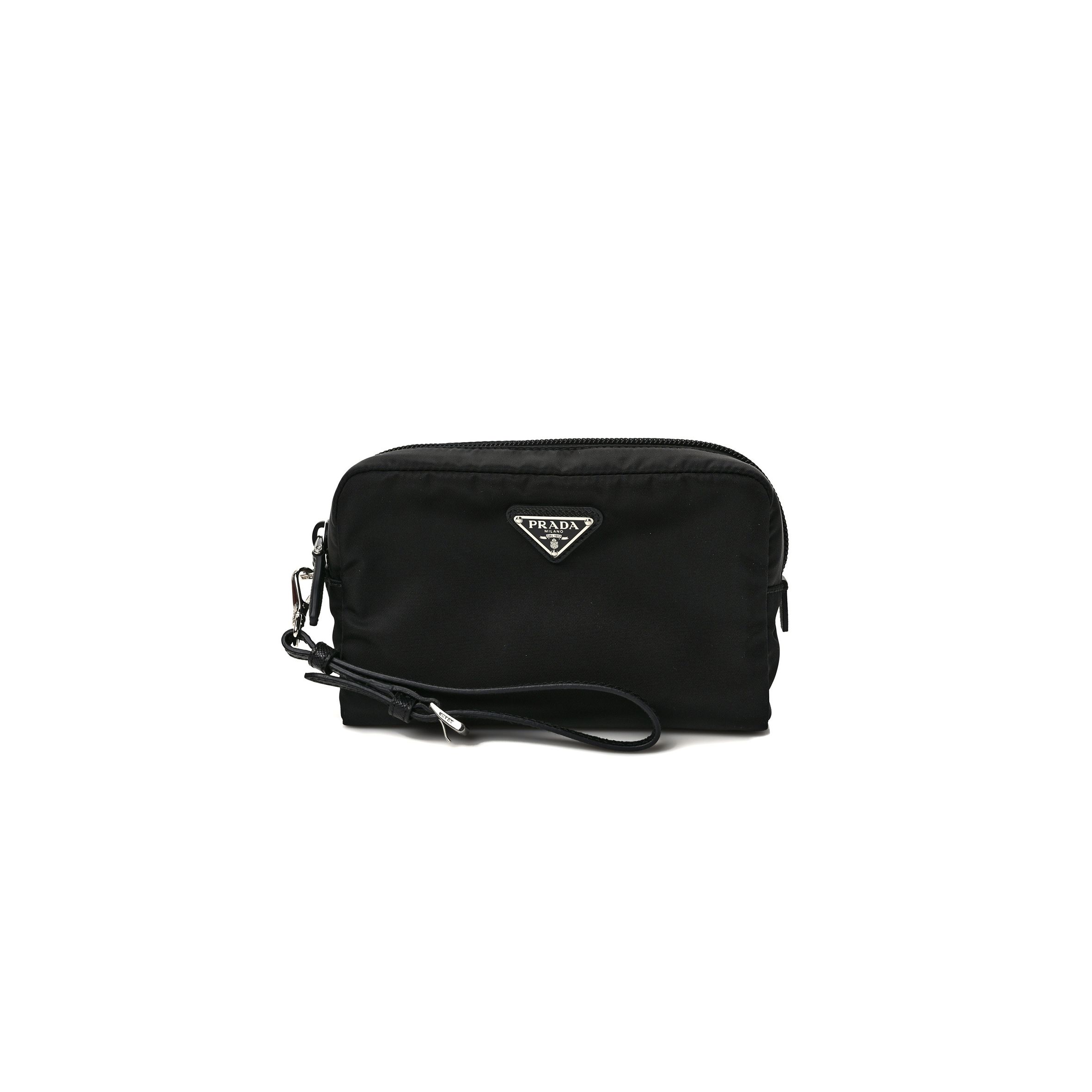 PRADA TESSUTO NYLON SAFFIANO WRISTLET BLACK (19*11*9cm)