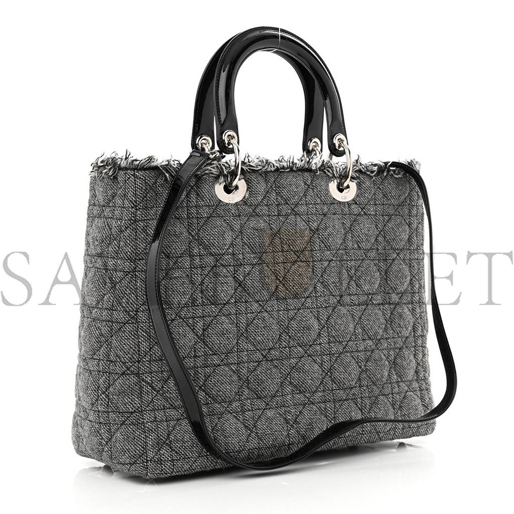 DIOR TWEED CANNAGE LARGE LADY DIOR BLACK (32*25*11.4cm)