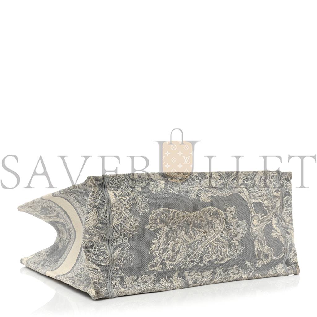 DIOR CANVAS EMBROIDERED MEDIUM DIORIVIERA TOILE DE JOUY BOOK TOTE GRAY (36*25*7cm)