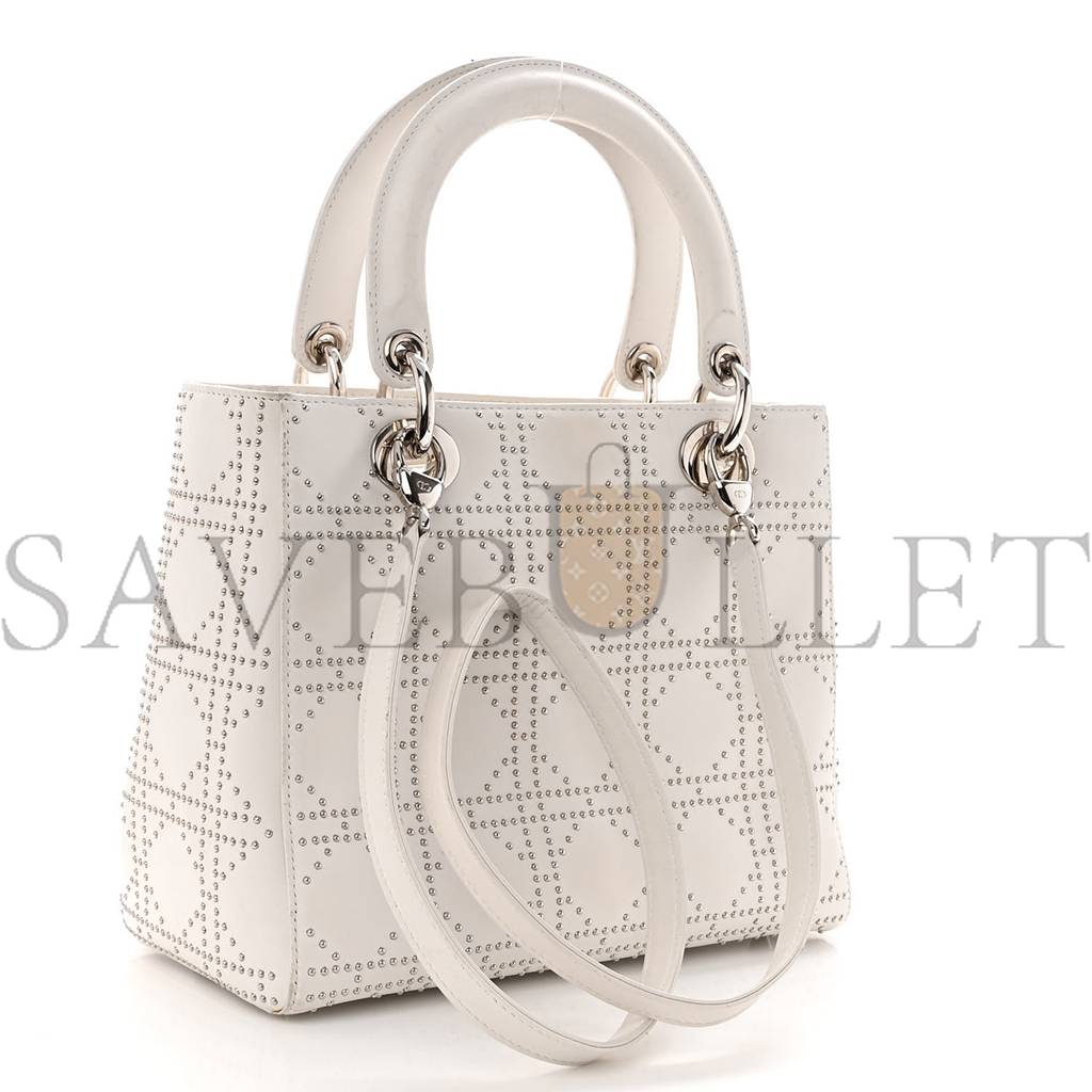 DIOR LAMBSKIN STUDDED CANNAGE MEDIUM LADY DIOR WHITE (24*20*11.4cm)