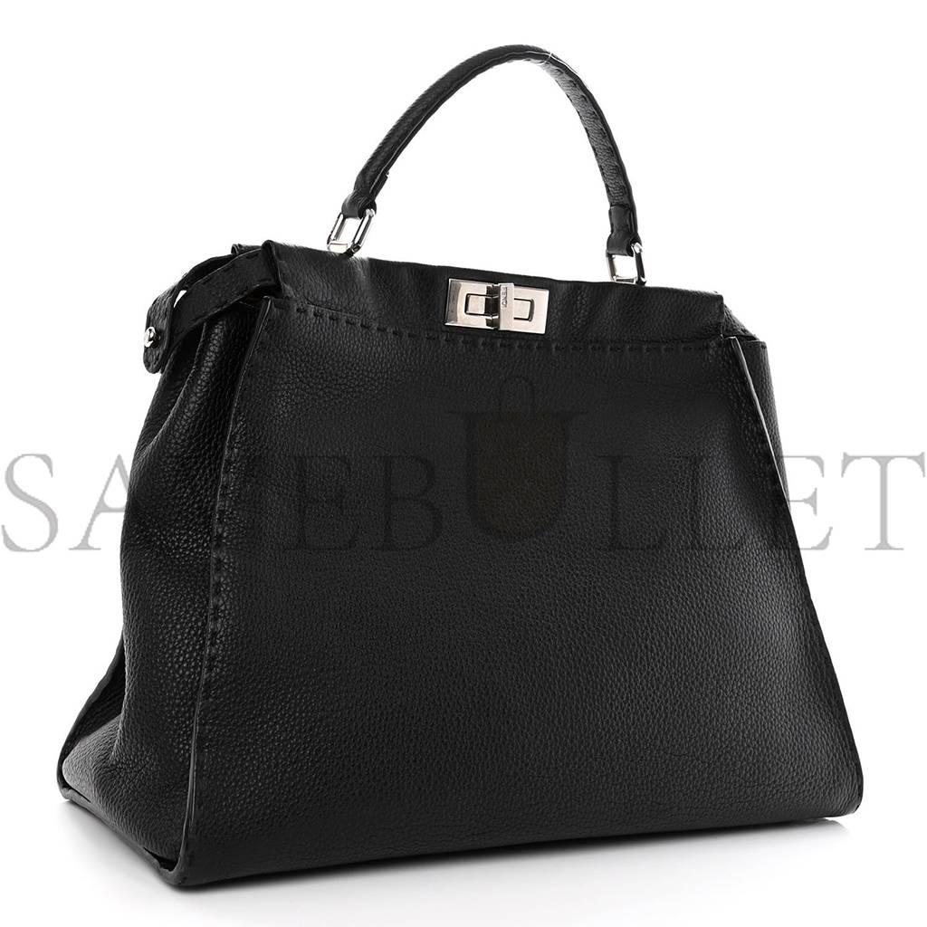 FENDI CUOIO ROMANO SELLERIA BI-COLOR LARGE PEEKABOO ICONIC SATCHEL BLACK MOU (39*30*18cm)